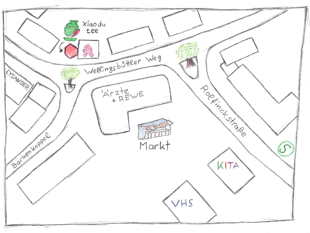 Skizze zur Lage des Teepavillons